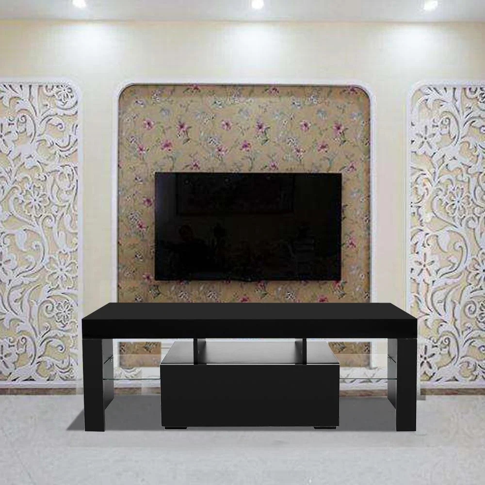 Ktaxon Modern TV Stand Media Console Cabinet LED Shelves with 1 Drawers for Living Room Storage up to 52" Television Stand,Particle Board,Black
