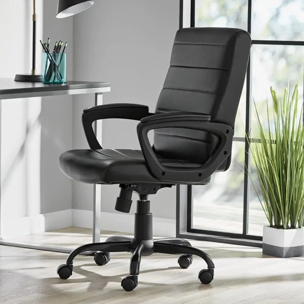 Mid-Back Manager's Office Chair With Arms Free Shipping Bonded Leather Brown Computer Chairs Lightweight Relax Swivel Furniture