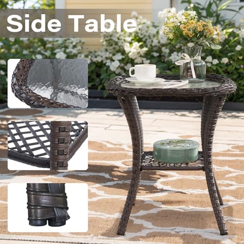 Patio Wicker Chairs Swivel Rocker - Outdoor Swivel Rocking Chairs Set of 2 with Rattan Side Table