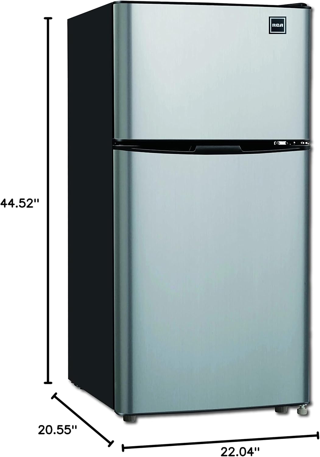 RCA RFR459 Compact Fridge with Freezer-Dual Adjustable Thermostat-Reversible Door-Removable Glass Shelves-Ideal for Bedroom/Dorm/Apartment/Office