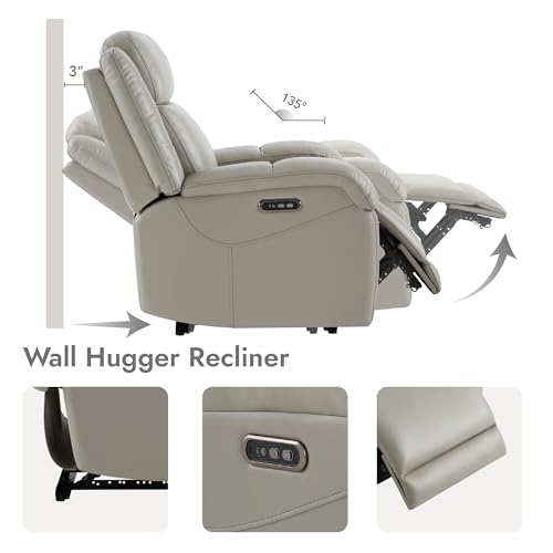 Watson & Whitely Genuine Leather Power Recliner Chairs for Adults, Wall Hugger RV Recliner with Power Headrest & Charging Ports