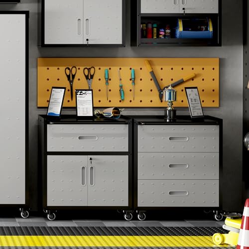 Metal Garage Storage Cabinet with Wheels,Locking Rolling Tool Cabinet with Drawers and Shelves for Home, Office, Garage & Workshop