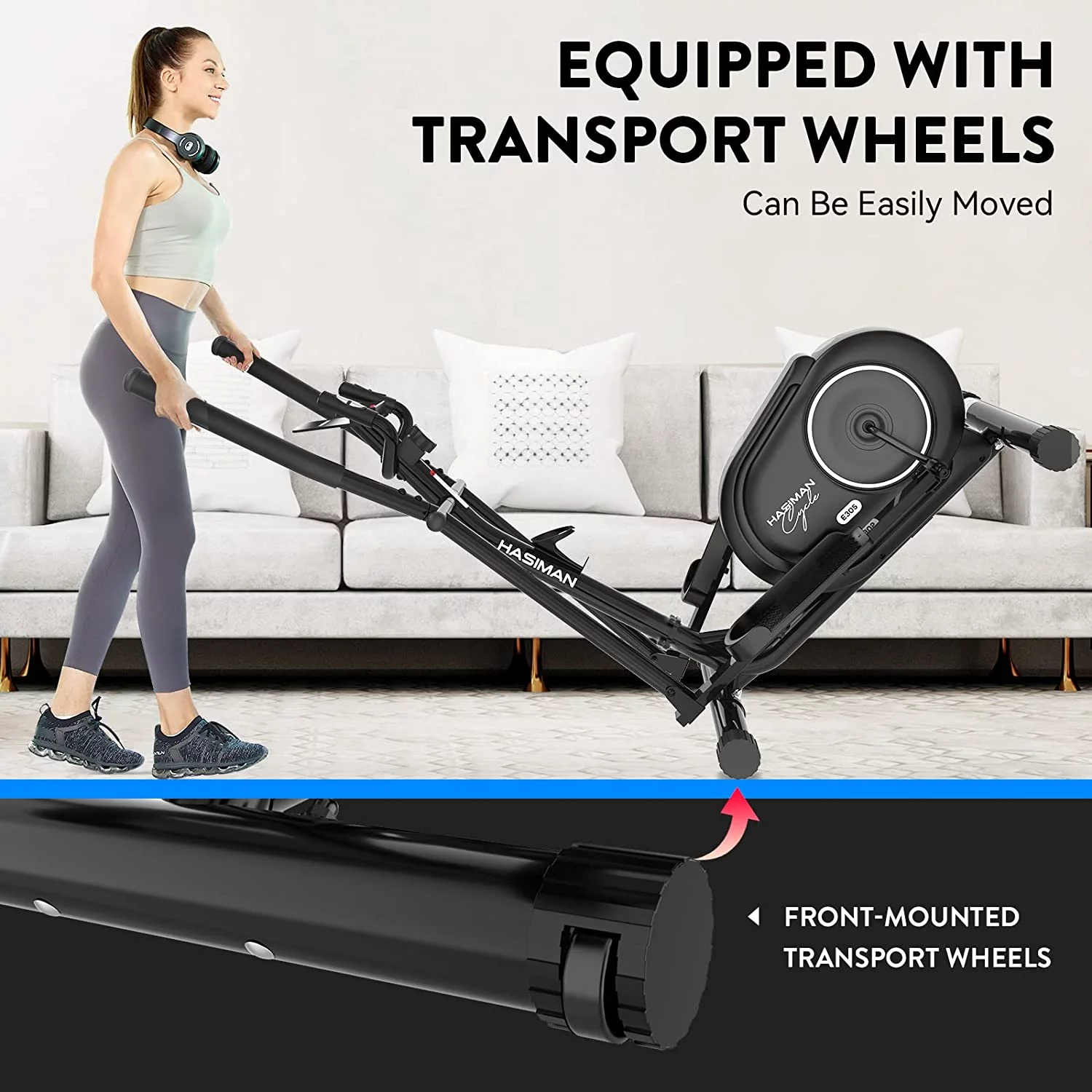 Pooboo Silent Magnetic Elliptical Bike Stationary Exercise Machine for Home Gym Cardio Workout 300lb
