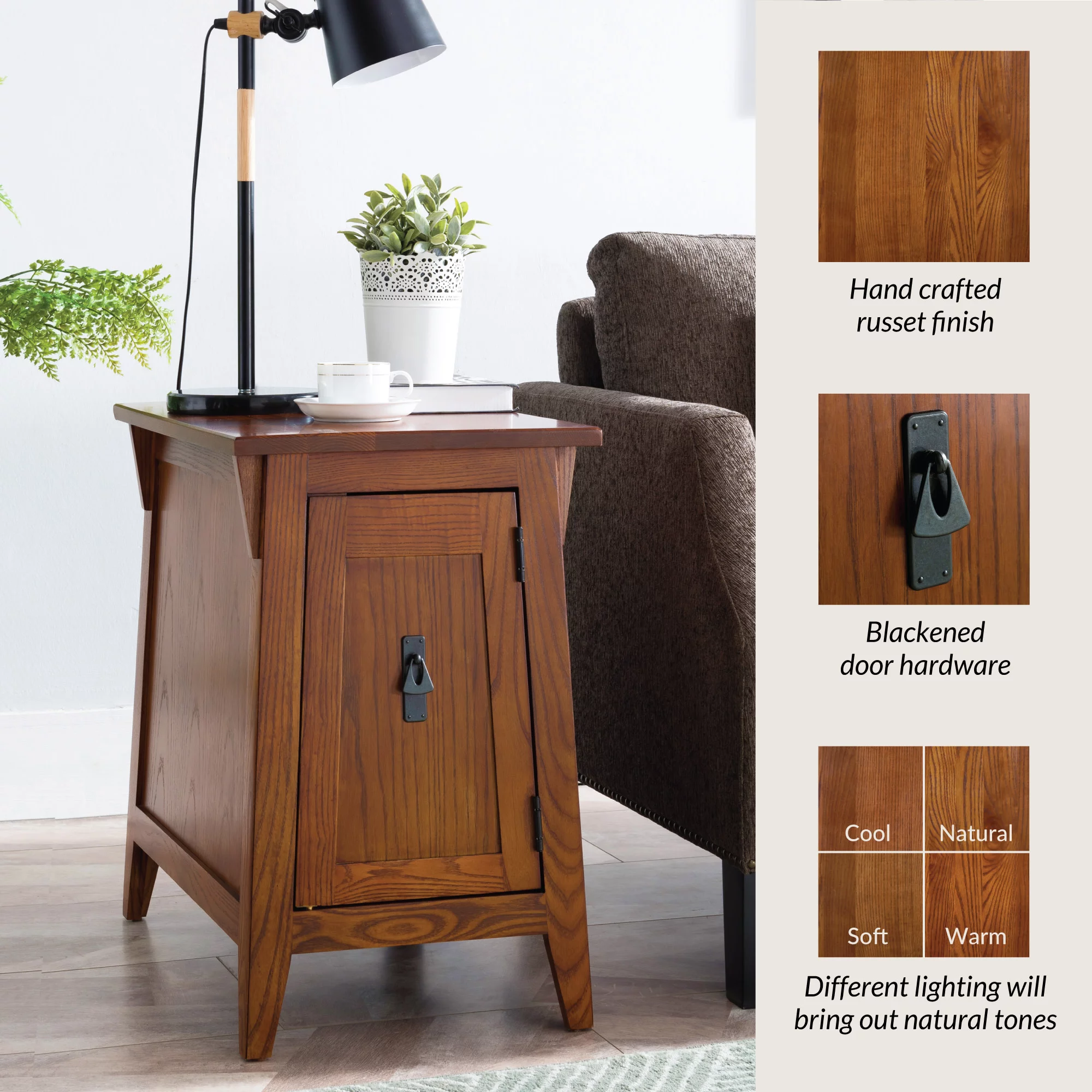 Leick Home 10032-RS Mission Cabinet End Table, Made with Solid Wood, Side Table for Living Room, Bedroom and Printer Stand, Russet Finish
