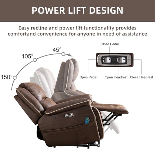 Phoenix Home Dual Motor Power Lift Chair for Elderly, Lift Chairs with Massage and Heat, Leather Electric Chairs for Adults, Recliner Chair with USB