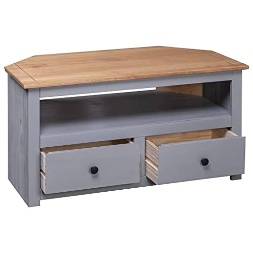 Corner TV Stand Gray 36.6"x19.3"x19.3" Solid Pine Panama Range,Multipurpose Corner TV Stand with Drawers and Open Storage for Living Room
