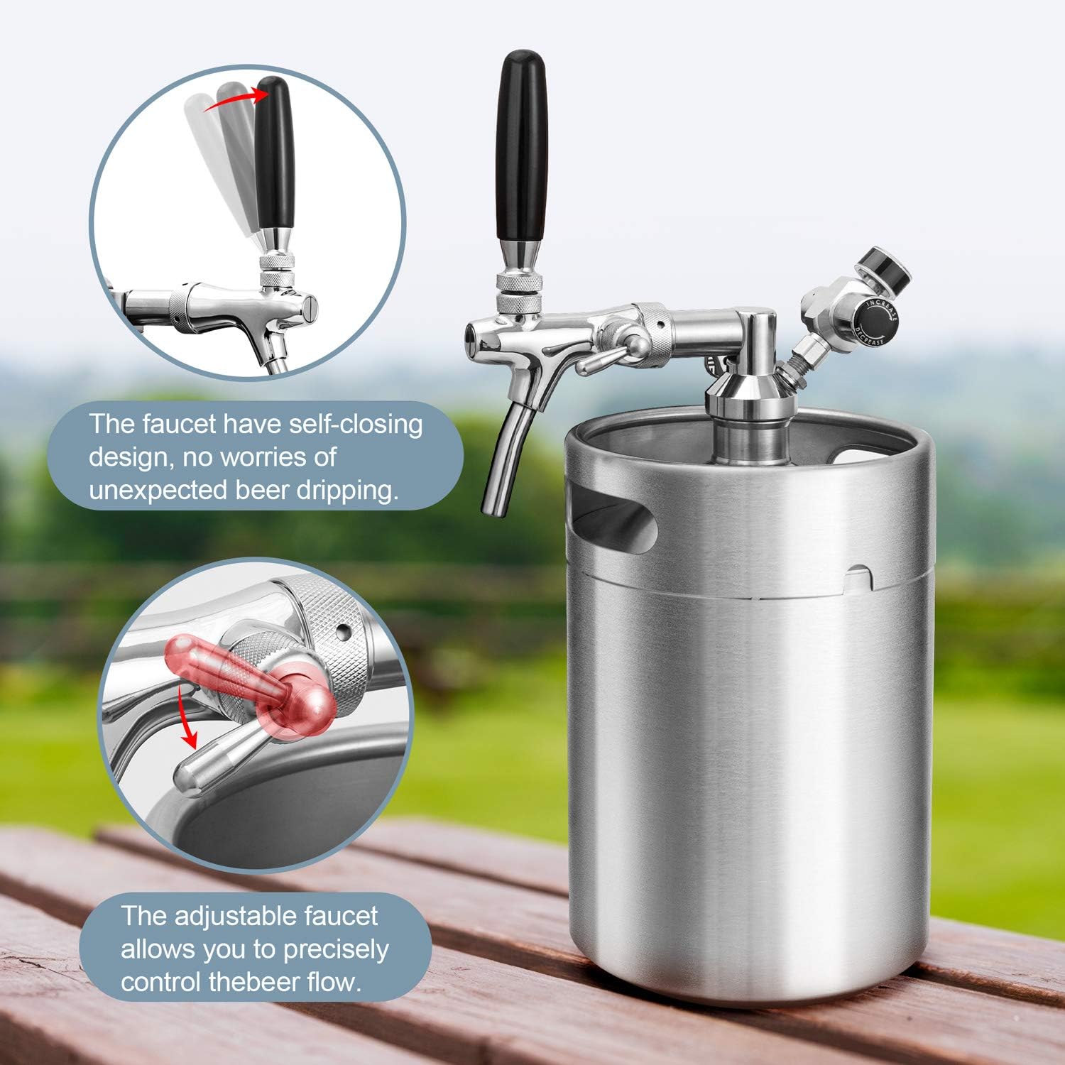 TMCRAFT 170oz Mini Keg Growler, Pressurized Stainless Steel Home Keg Kit System with Adjustable Faucet Keeps Fresh and Carbonation for Homebrew