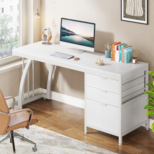 Tribesigns Computer Desk with 3 Drawers, 59-Inch PC Desk with Reversible Drawers