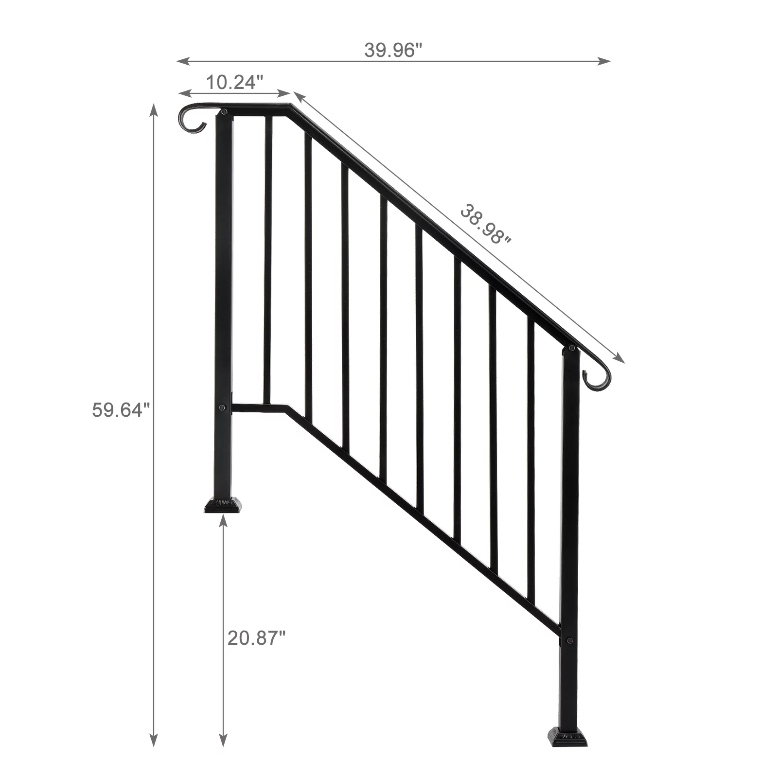 4 Step Handrails for Outdoor Steps, Fit 3 or 4 Steps Outdoor Stair Railing for Concrete Steps, White Wrought Iron Railing