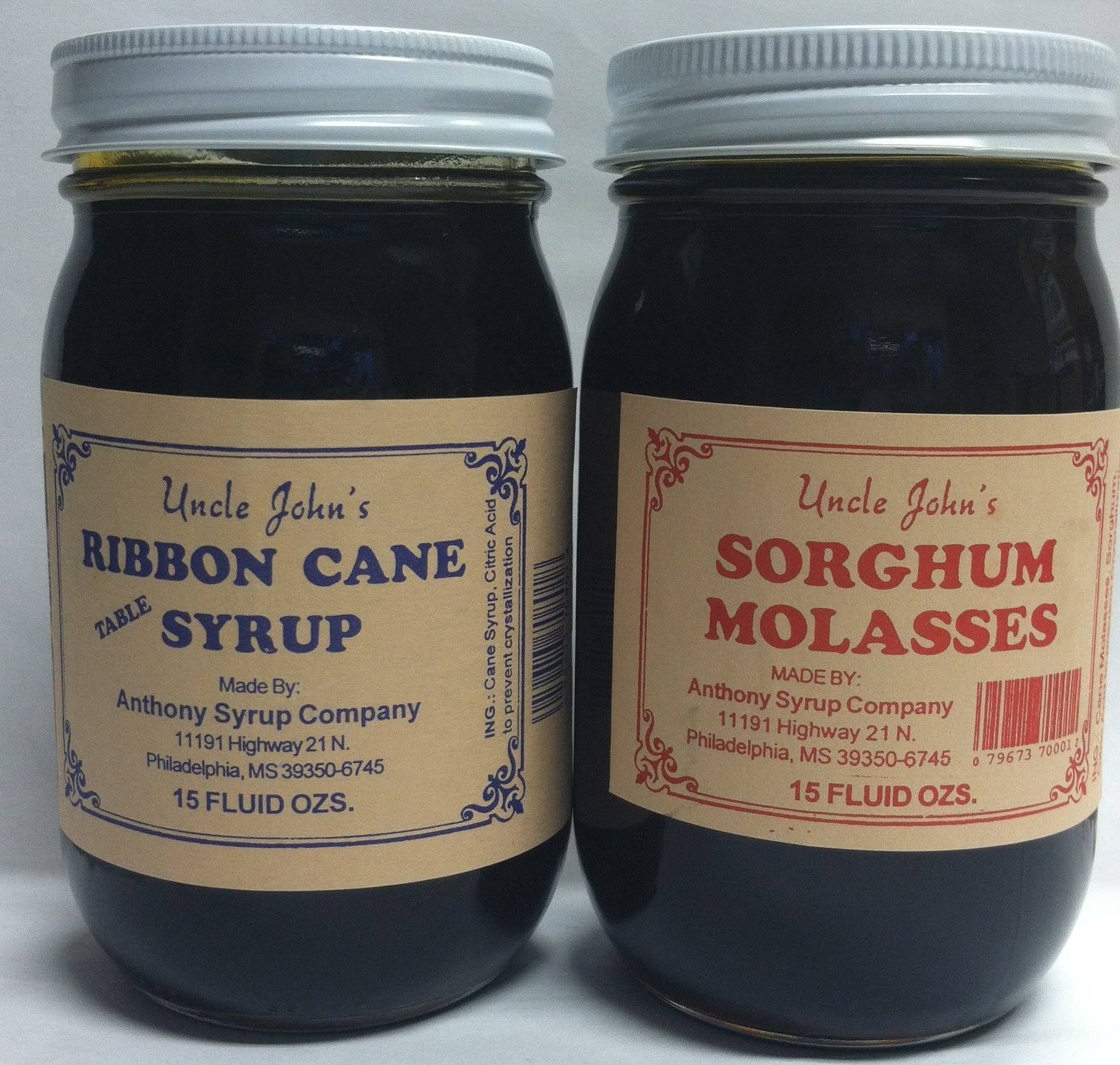 Uncle Johns Ribbon Cane Table Syrup and Sorghum Molasses Sampler Glass Pints
