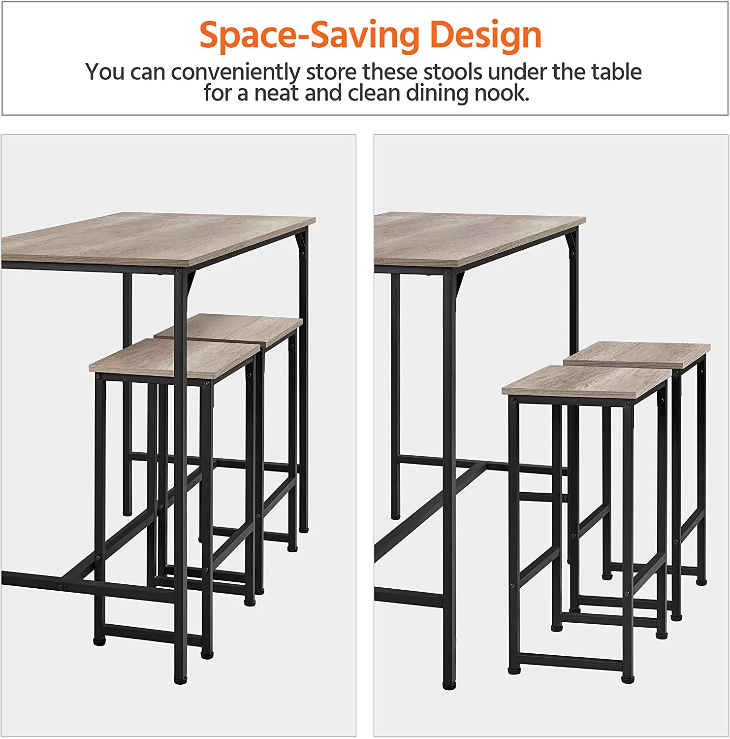 3 Piece Bar Table Set, 47.5” Industrial Counter Height Dining Table with Bar Stools Set of 2, Kitchen Breakfast Table and Chairs for Dining Room