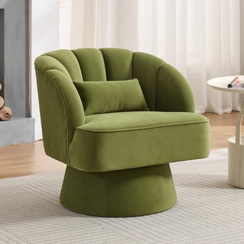 GarveeHome Modern Swivel Barrel Accent Chair, 360° Teddy Fabric Upholstered Armchair with Striped Backrest & Plush Padding