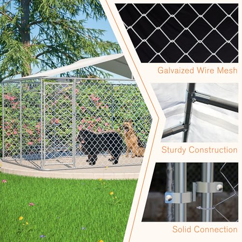 Large Outdoor Dog Kennel, Heavy Duty Galvanized Steel Dog Enclosure, Chicken Coop with Waterproof UV-Resistant Cover