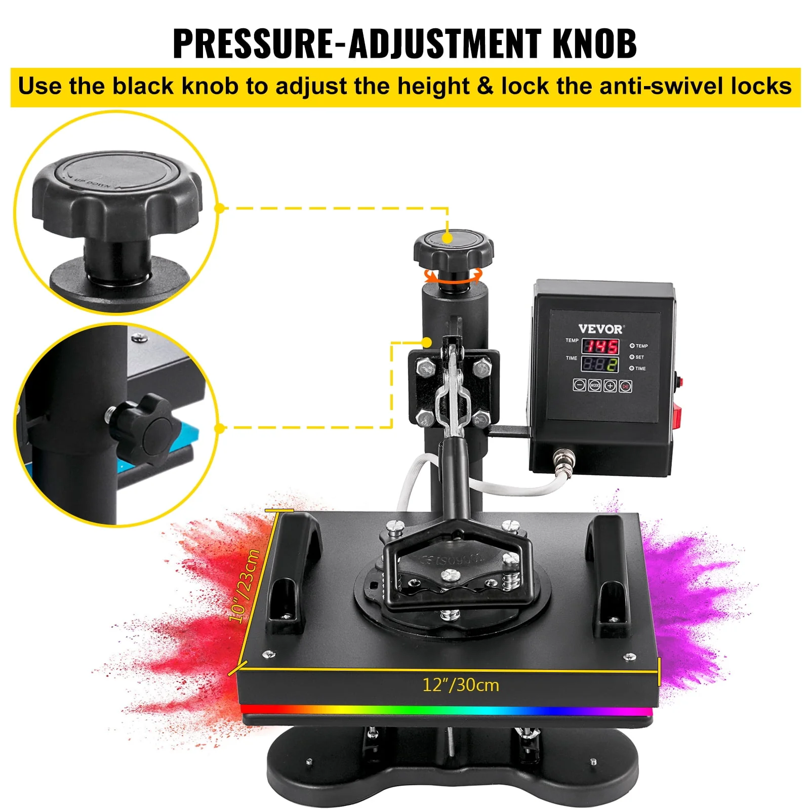 VEVOR 12X10 inch Heat Press Dual Digital Heat Press Machine 650W Swing Away Heat Press T-Shirt Sublimation Printer Transfer 360 Degree Rotation for