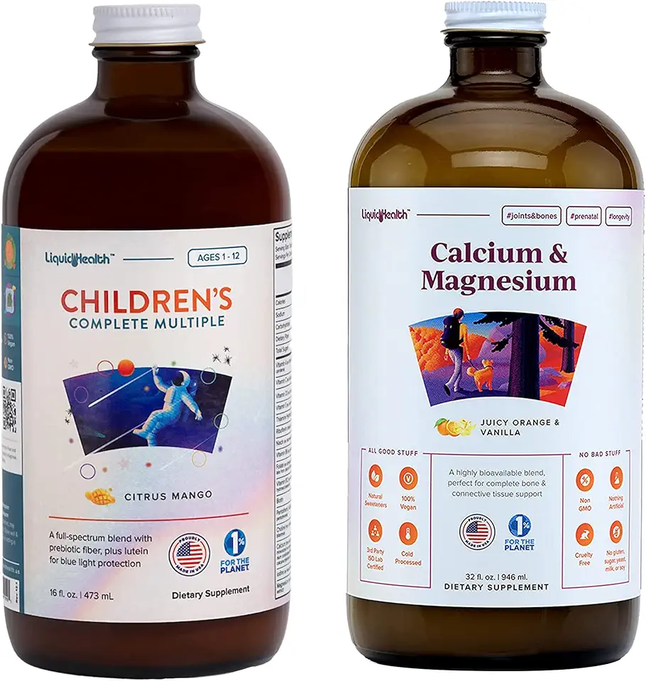 LIQUIDHEALTH Children Multivitamins Complete Multi for Kids and Calcium with Magnesium Joint Support Supplement Bundle - Kansas Nuitrition - HNZSDS
