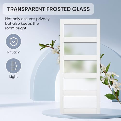 BARNSMITH 42in x 84in Glass Barn Door with 7FT Sliding Door Hardware Kit Included & Handle