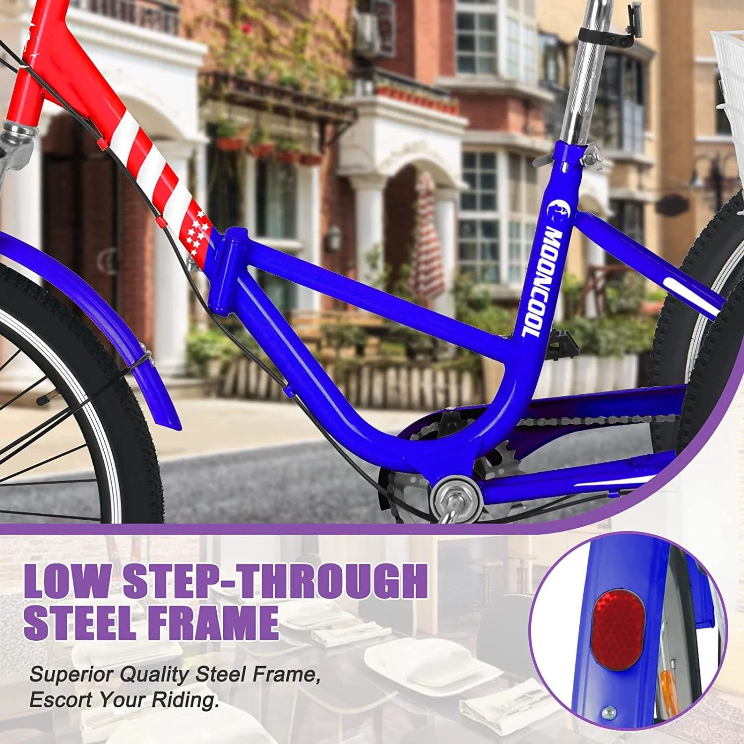 MOONCOOL Adult Folding Tricycle for Adults, 7 Speed 20/24/26 inch 3 Wheels Bikes with Basket, Foldable Tricycle for Adults, Women, Men, Seniors