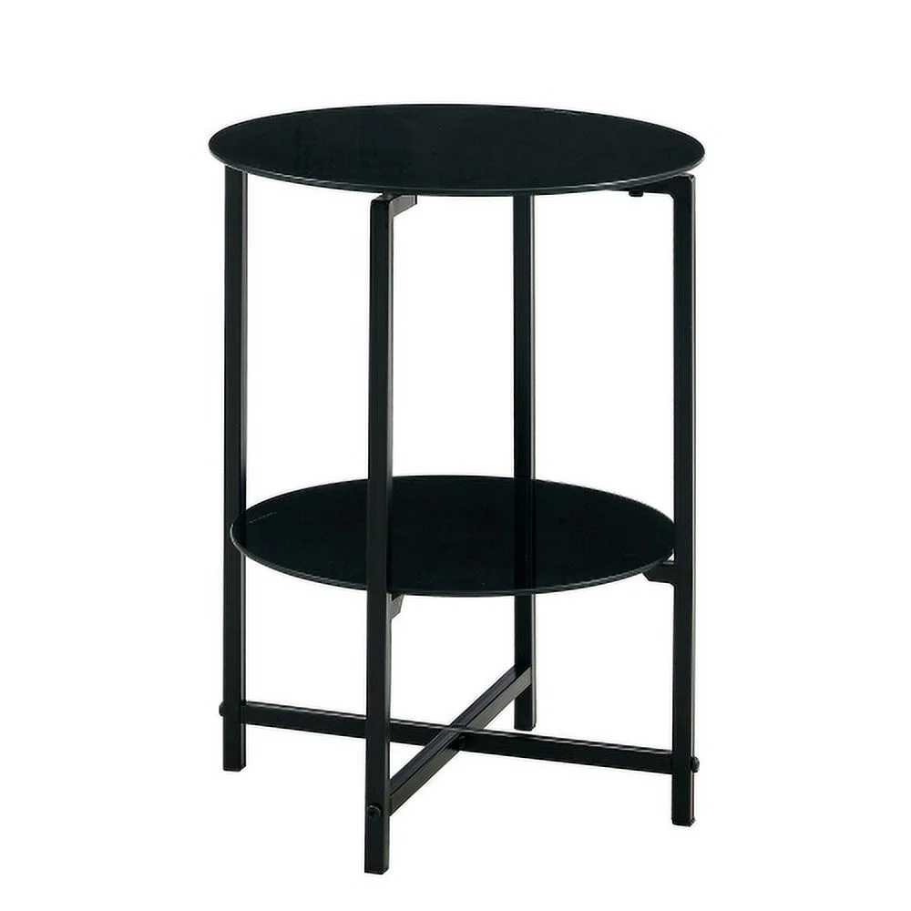 2 PCS Set Black Tempered Glass End Tables with Heavy-Duty Metal Frame Side Tables for Bedroom Living Room (Black)