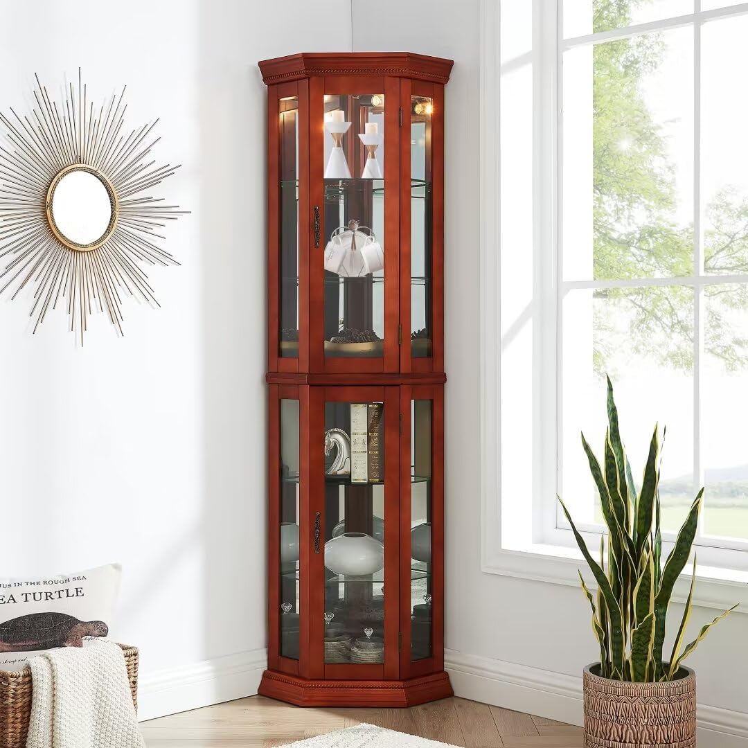 Lighted Curio Cabinet 6 Shelf Corner Corner with Shelves，Display Case for Living Room