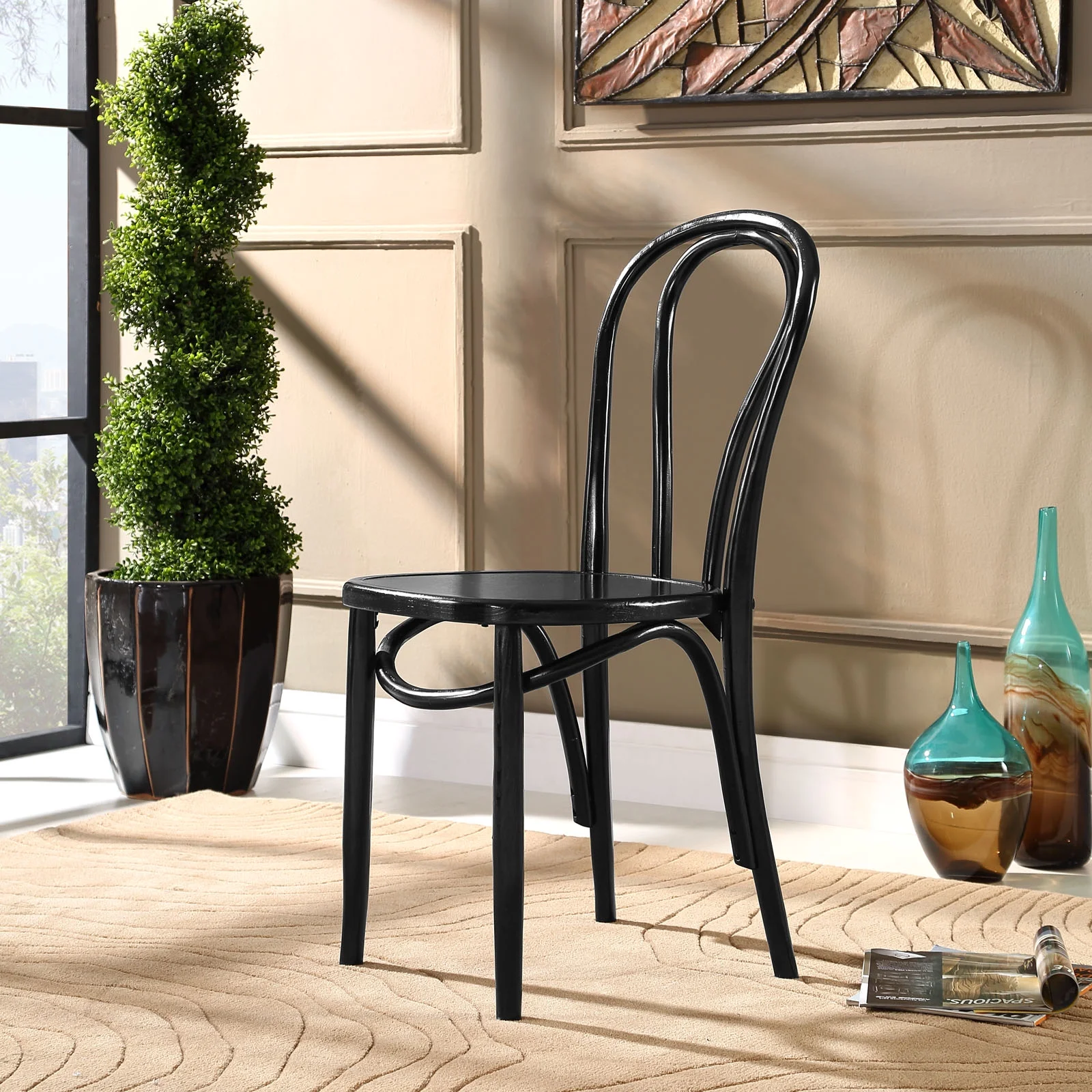 Modern Urban Contemporary Dining Side Chair, Black Wood