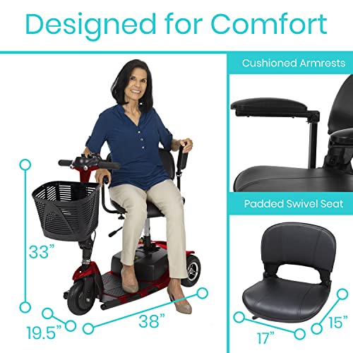 Vive 3 Wheel Mobility Scooter - Electric Powered Mobile Wheelchair Device for Adults - Folding, Collapsible and Compact for Travel