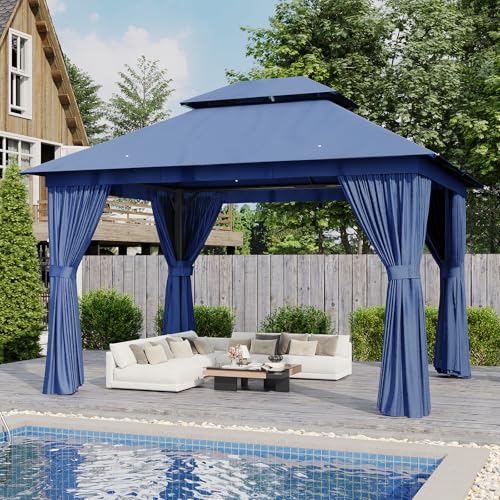 AOXUN Outdoor Gazebo for Patio 10x12, Metal Frame Canopy with Double Roofs