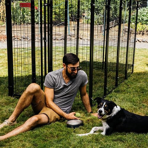 Stay Series 4 by 4 by 4.3 Feet Studio Jr. Black Powder Coat Steel Frame Outdoor Dog Kennel with Waterproof Canopy Roof and Gate Door, Khaki
