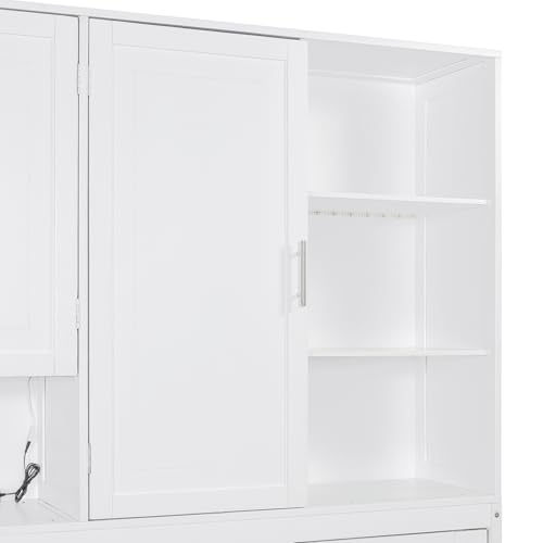 SOFTSEA Twin Size Murphy Bed Frame with Storage Cabinet and Shelves, Foldable Wall Bed with Light & USB for Guest Room, No Box Spring Needed, Gray