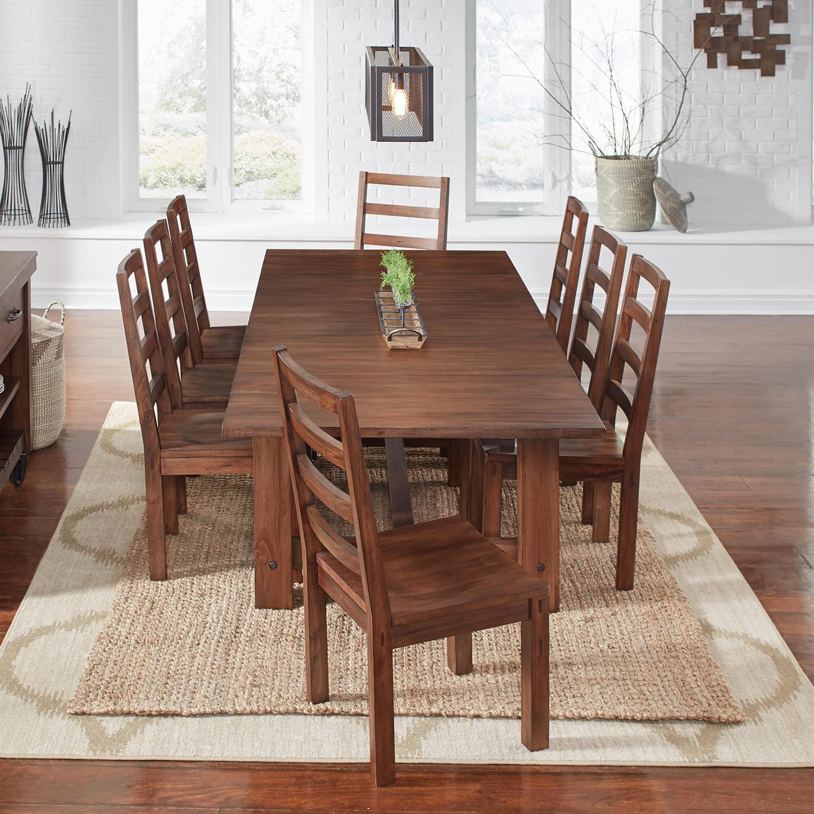 A-America Anacortes 69" Solid Wood Trestle Table with Extension Leaf in Mahogany