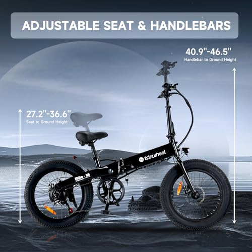 isinwheel U1 Electric Bike, 500W Motor, 20 mph, Folding Ebike, 14"/16"/20" Adults Electric Bicycles, 280.8Wh Battery, 25 Miles PAS Range, Black