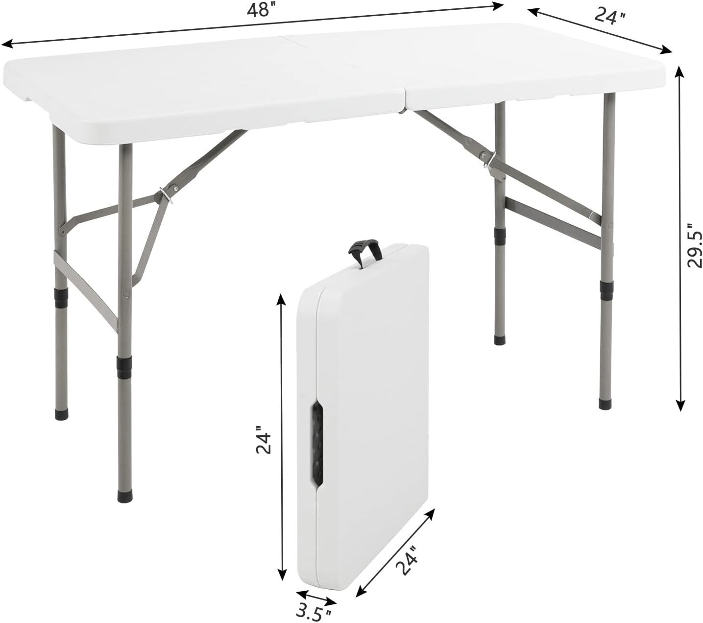 VINGLI 48 Round Bi-Folding Commercial Table, 4 Feet Portable Plastic Dining Card Table for Kitchen or Outdoor Party Wedding Event, White Granite