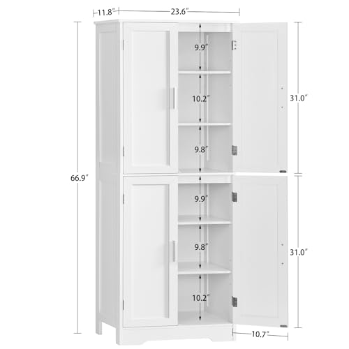 67” Storage Cabinet, Kitchen Pantry Cabinet with 4 Doors and 2 Adjustable Shelves, Cupboard, Tall Bathroom Cabinets for Dining Room, Living Room