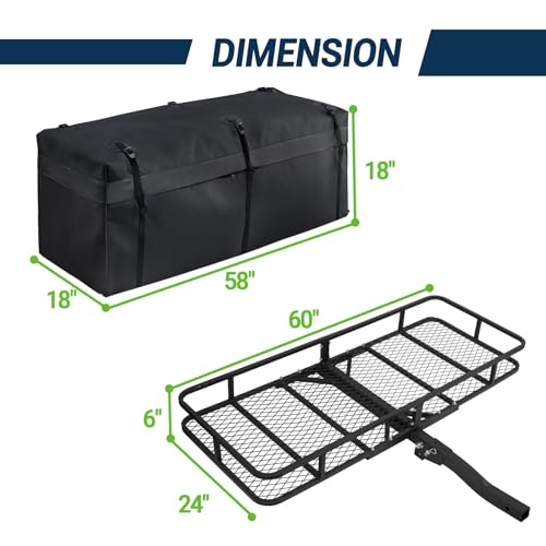 Folding Hitch Cargo Carrier, 60"x24"x6" Heavy-Duty Basket Rack, 500lbs Capacity, Fits 2" Receiver, for SUV, Trailer, Pickup