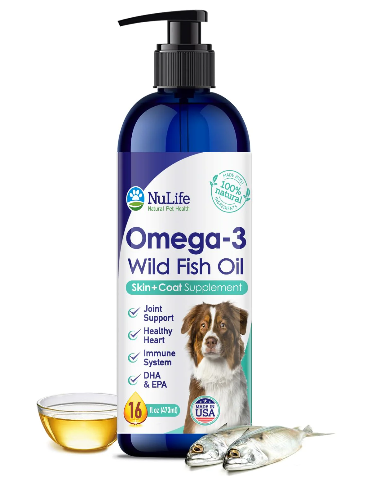 Liquid Fish Oil for Dogs with Omega 3, 6 & 9 Fatty Acids, Wild Caught from Iceland, Skin and Coat Supplement for Shedding, Itchy Skin, Allergies