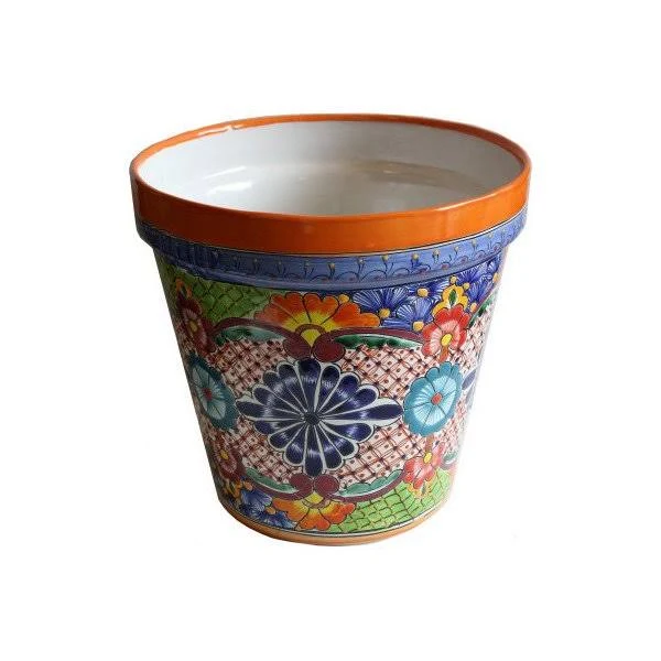 Small-Sized Ayumba Mexican Colors Talavera Ceramic Garden Pot