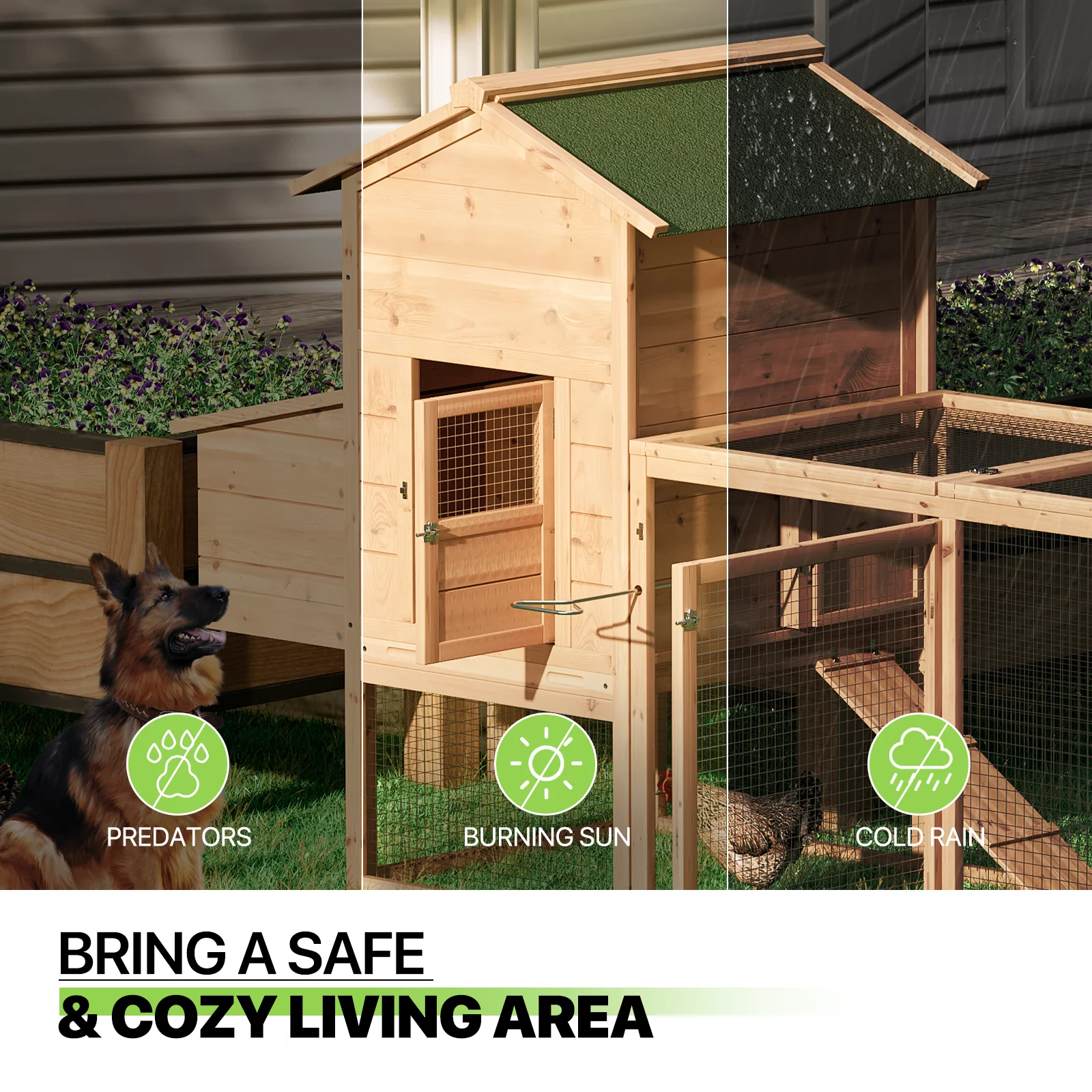 Magshion Outdoor Chicken Coop with Nesting Box, 80 inch Wooden Rabbit Hutch Poultry House with Run Cage