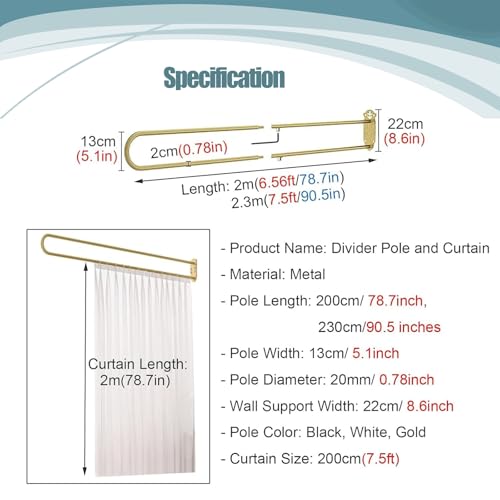 2 Pack Curtain Divider for Room Separation with Metal Pole, Home Commercial Partition Privacy Screen Fabric Curtains Panels