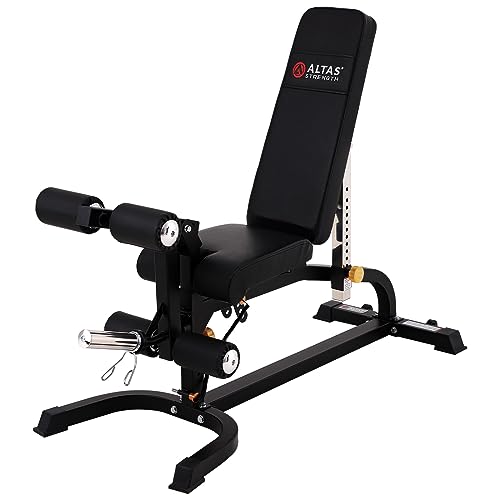 Altas Strength Adjustable Utility Bench Three Workout Stations In One Home Gym With Leg developer Preacher Curl Attachment Smith Machine Light