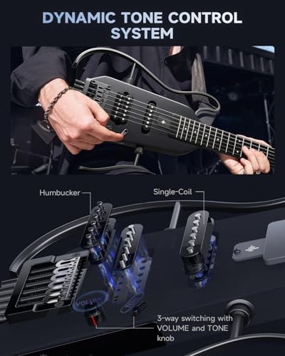 Donner HUSH-X Electric Guitar Kit - Featherlight Travel Guitar with Easy Assemble Stands, Great for Travel and Practice, Mahogany Solid Body, Gig Bag