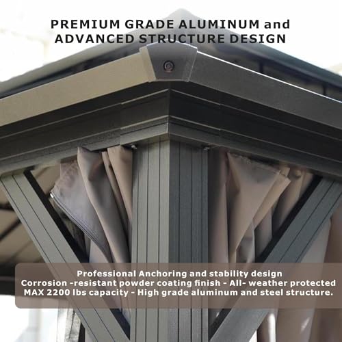 10'x12' Hardtop Gazebo, Double-Layer Galvanized Steel Roof Gazebo, All-Season Aluminum Frame Pavilion with Privacy Curtains and Netting for Patio