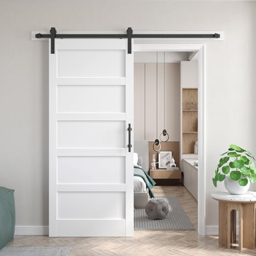 Fredbeck Double 21inx84in White Barn Door and 7FT Sliding Barn Door Hardware Kit Included,Solid,MDF, PVC Surface,DIY Assembly,5-Panel