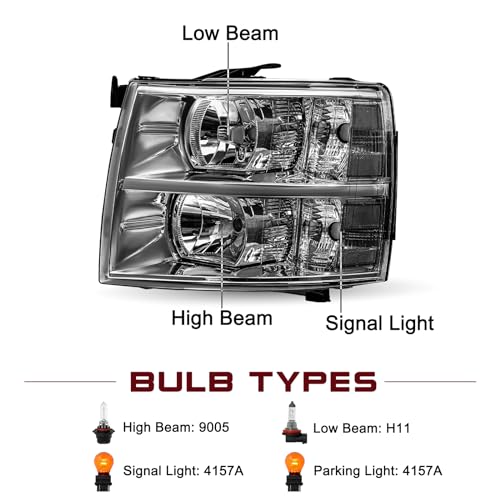 JSBOYAT Headlight Assembly Fits for 2007-2013 Chevy Silverado 1500/07-14 Silverado 2500 3500 HD Halogen OE Style Factory Headlamp Replacement Pair