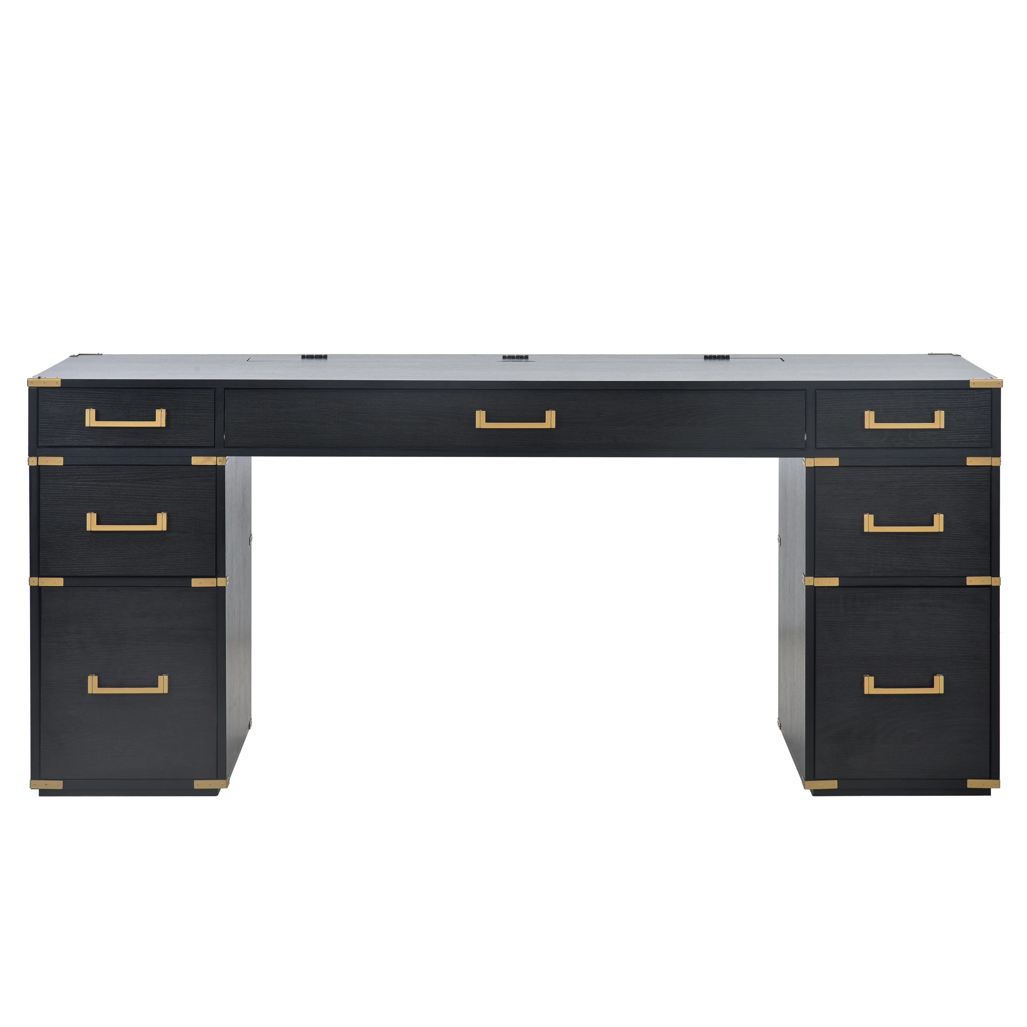 70"Classic and Traditional Executive Desk with Metal Edge Trim ,Writing Desk with 2 File Drawers,Usb Ports and Outlets