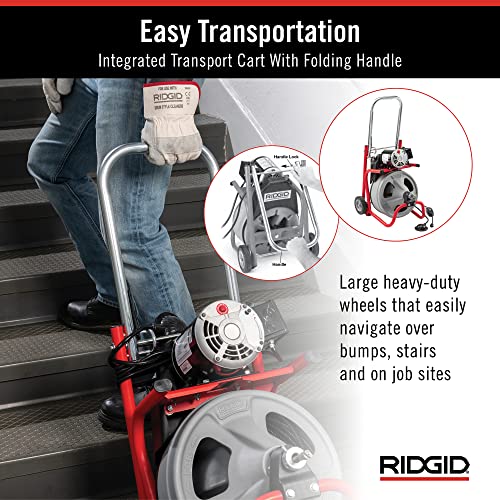 RIDGID 26998 Model K-400 Drain Cleaning 120-Volt Drum Machine Kit with C-45IW 1/2" x 75' Cable, White, Black, Red