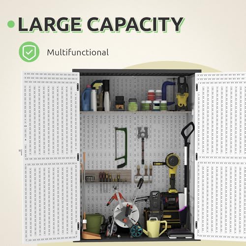 GOOBED Vertical Outdoor Storage Shed, 59 Cubic Feet Resin Tall Shed, Lockable Waterproof Tool Organizer for Garden, Garage, Patio, No Shelves (Brown)