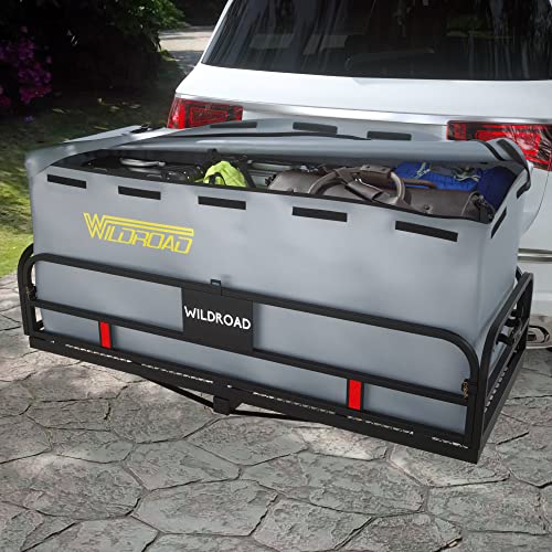 Wildroad Hitch Cargo Carrier 500 LBS Capacity Vehicle Trailer Baskets 60" x 24" x 14" Fits 2" Receiver with Waterproof Cargo Bag, Cargo Net