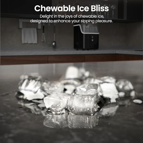 Kismile Nugget Ice Makers Countertop,Pebble Ice Maker Machine with Chewable Ice, 35lbs/Day,One-Click Operation,Self-Cleaning Countertop Ice Machine