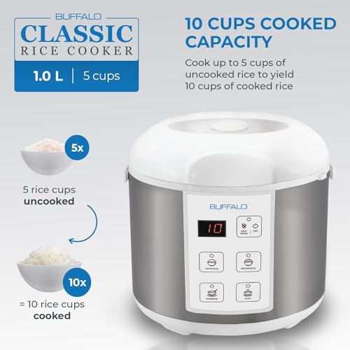 Buffalo Classic Rice Cooker with Clad Stainless Steel Inner Pot - Electric Rice Cooker for White/Brown Rice, Grain - Easy-to-clean