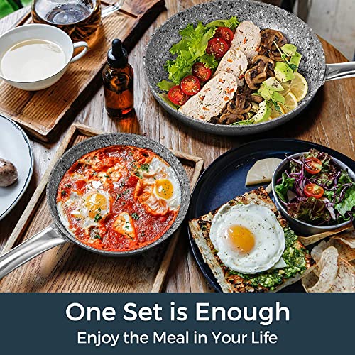 KOCH SYSTEME CS 8"+11" Premium Nonstick granite stone Frying Pan Sets, Gray Nonstick Frying Pan Sets with Lids, Aluminum Pan for Effortless Cooking