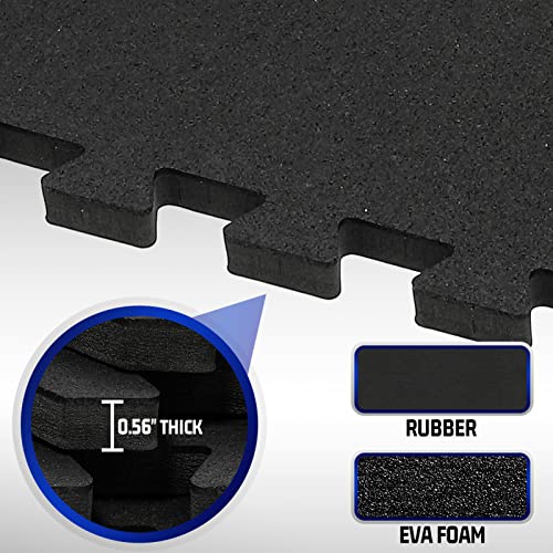 SUPERJARE 0.56'' Thick 24 Pcs 96 Sq Ft Rubber Top Exercise Equipment Mats, High Density EVA Foam Mats with Rubber Top